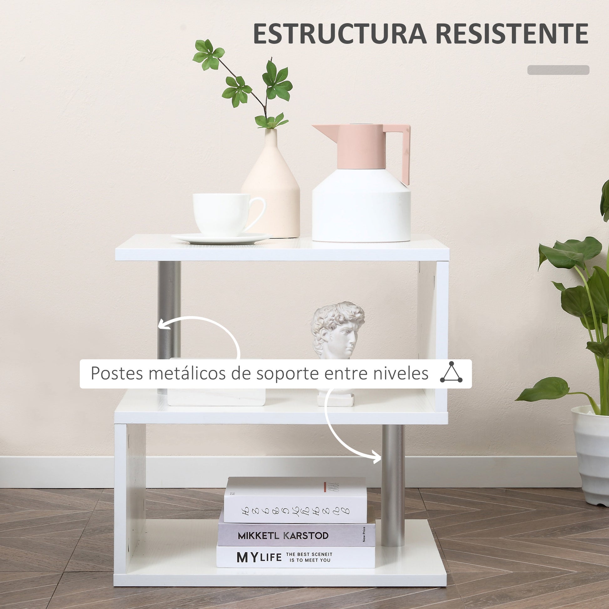 Side Table Small Side Table Sofa Table with S Shape Open Compartment Modern Design 50x50x50 cm White