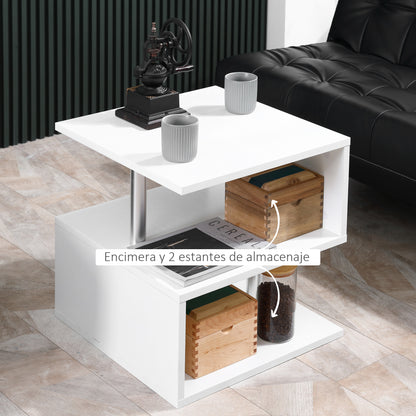 Side Table Small Side Table Sofa Table with S Shape Open Compartment Modern Design 50x50x50 cm White