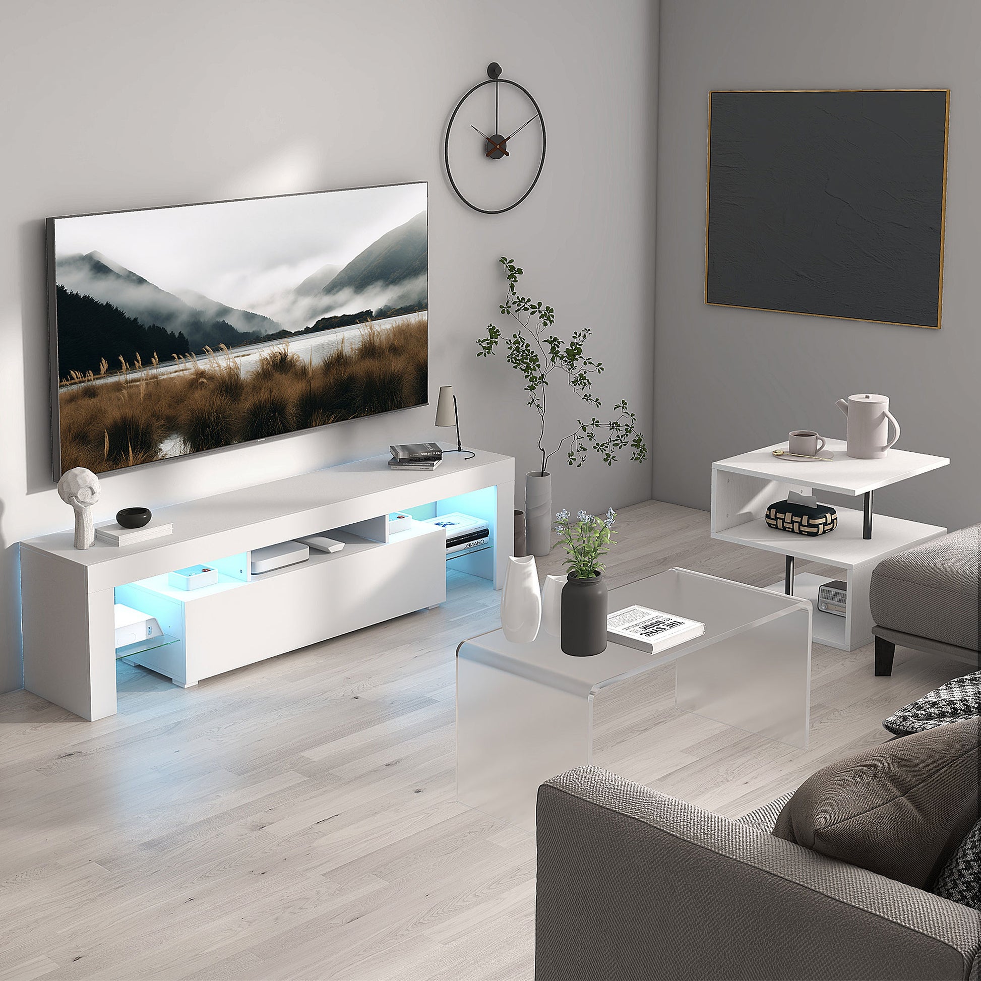 Side Table Small Side Table Sofa Table with S Shape Open Compartment Modern Design 50x50x50 cm White