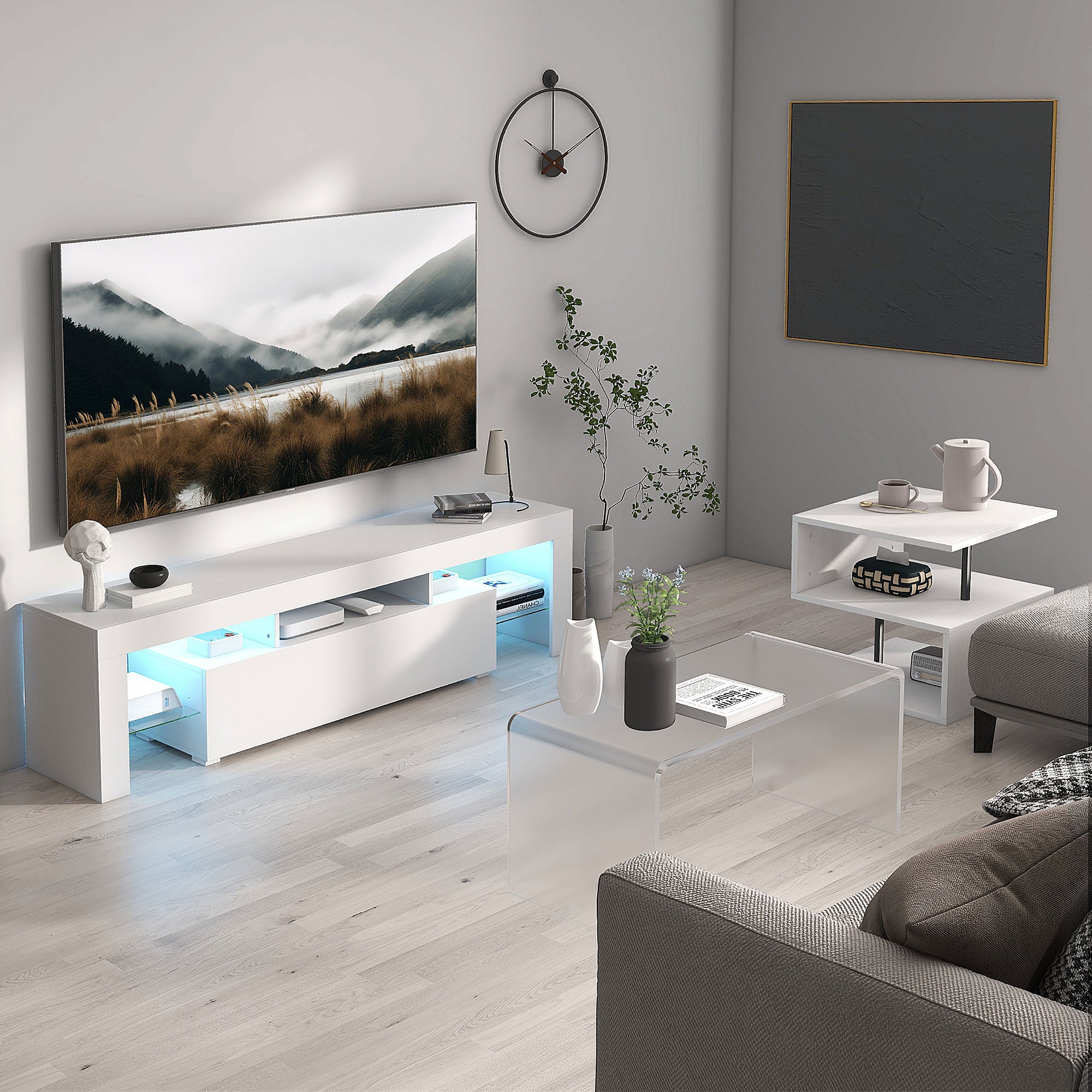 Side Table Small Side Table Sofa Table with S Shape Open Compartment Modern Design 50x50x50 cm White