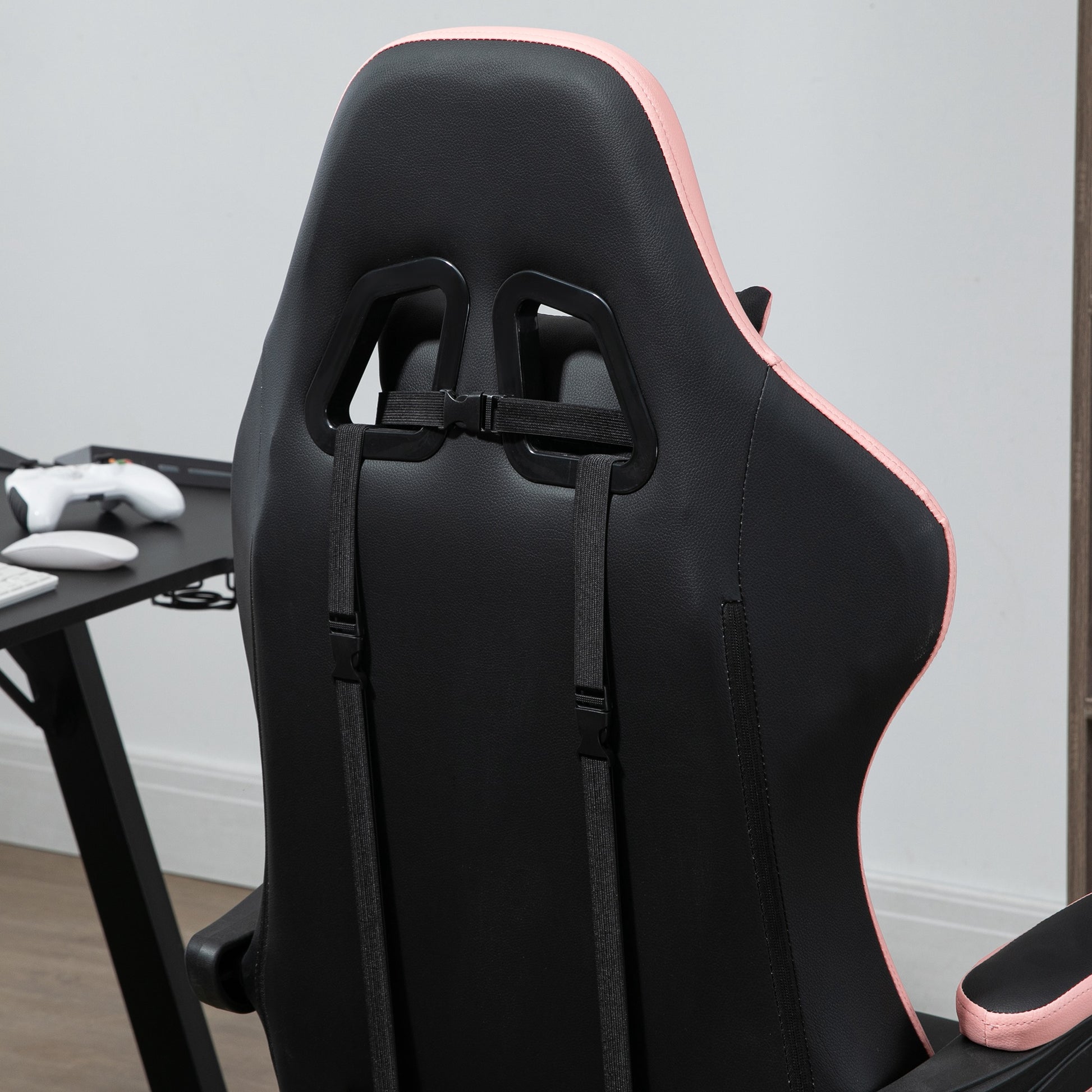 Gaming Chair Racing Gamer Chair PU Leather with Adjustable Height Reclining 135° Headrest Lumbar Support and Retractable Footrest for Office Study 65x65x121-129 cm Black