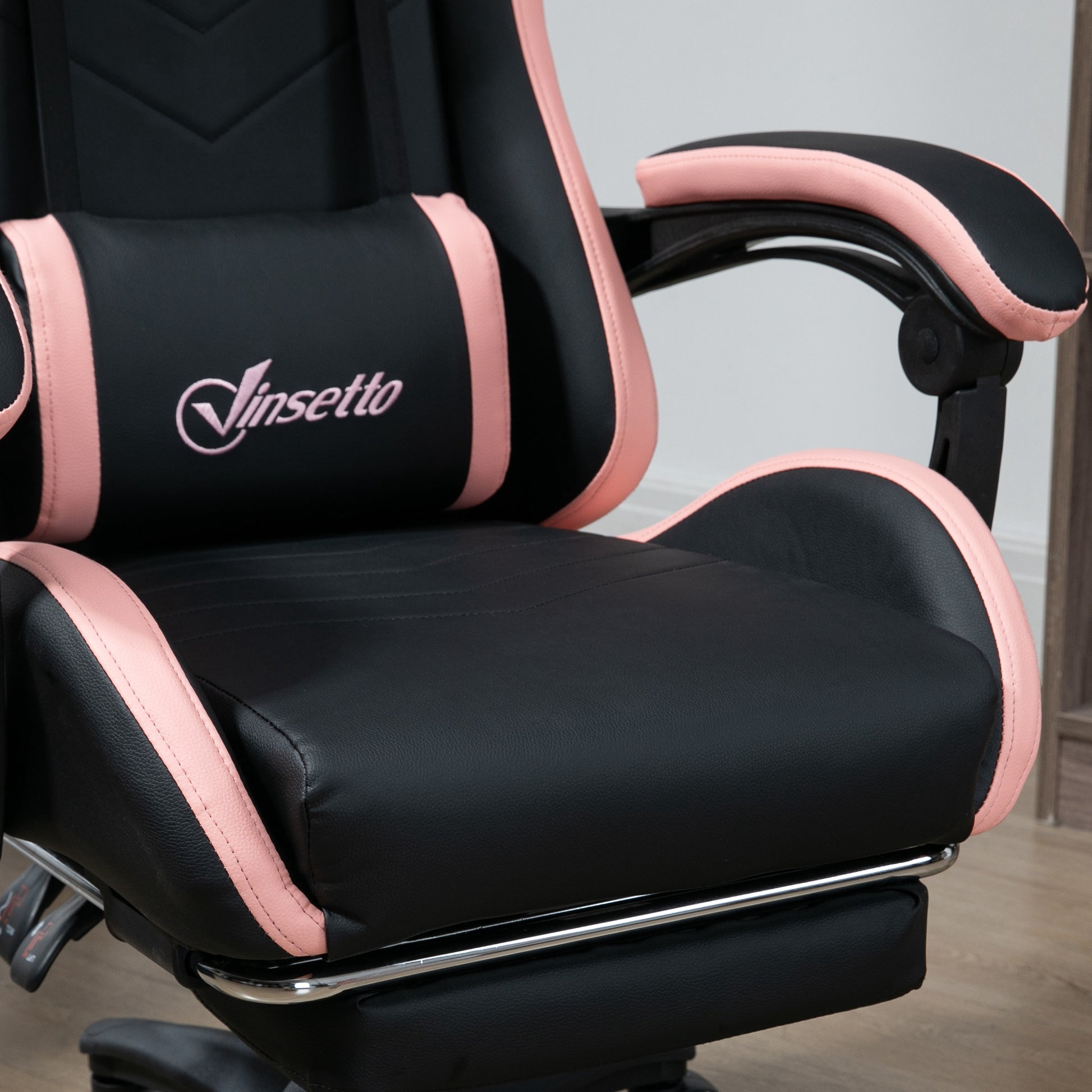 Gaming Chair Racing Gamer Chair PU Leather with Adjustable Height Reclining 135° Headrest Lumbar Support and Retractable Footrest for Office Study 65x65x121-129 cm Black