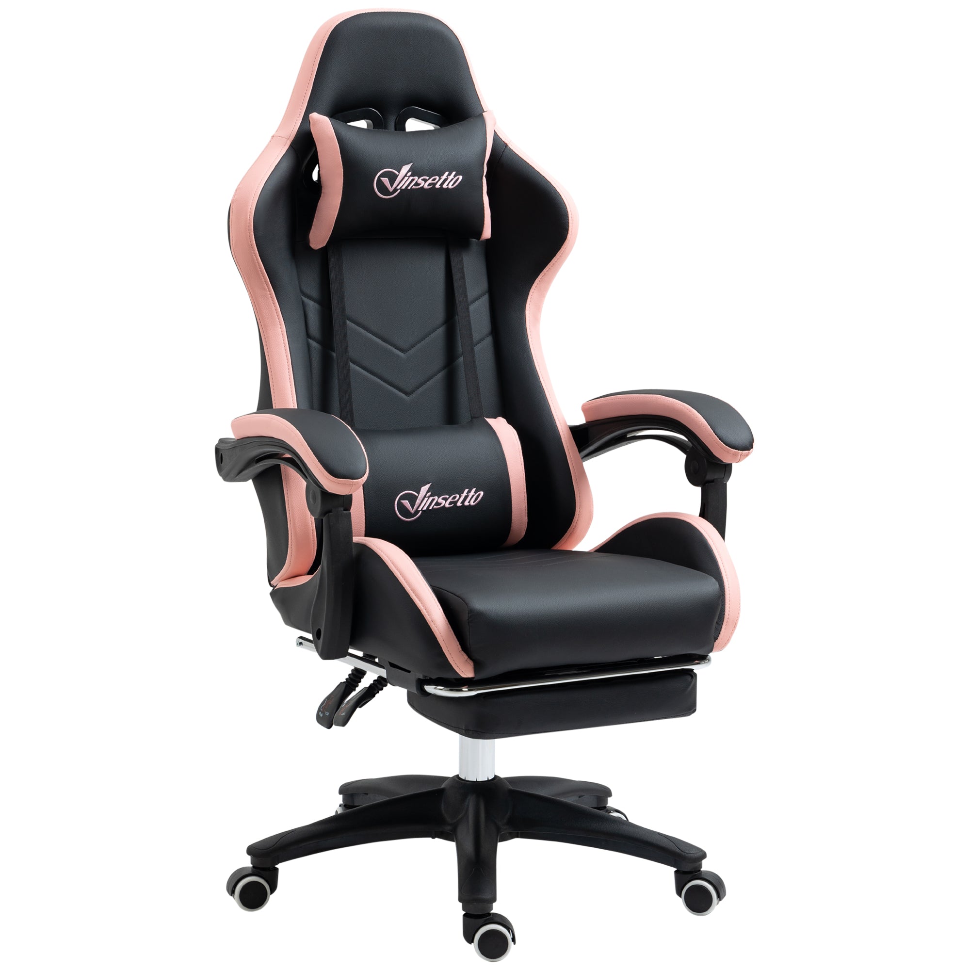 Gaming Chair Racing Gamer Chair PU Leather with Adjustable Height Reclining 135° Headrest Lumbar Support and Retractable Footrest for Office Study 65x65x121-129 cm Black