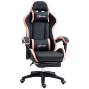 Gaming Chair Racing Gamer Chair PU Leather with Adjustable Height Reclining 135° Headrest Lumbar Support and Retractable Footrest for Office Study 65x65x121-129 cm Black