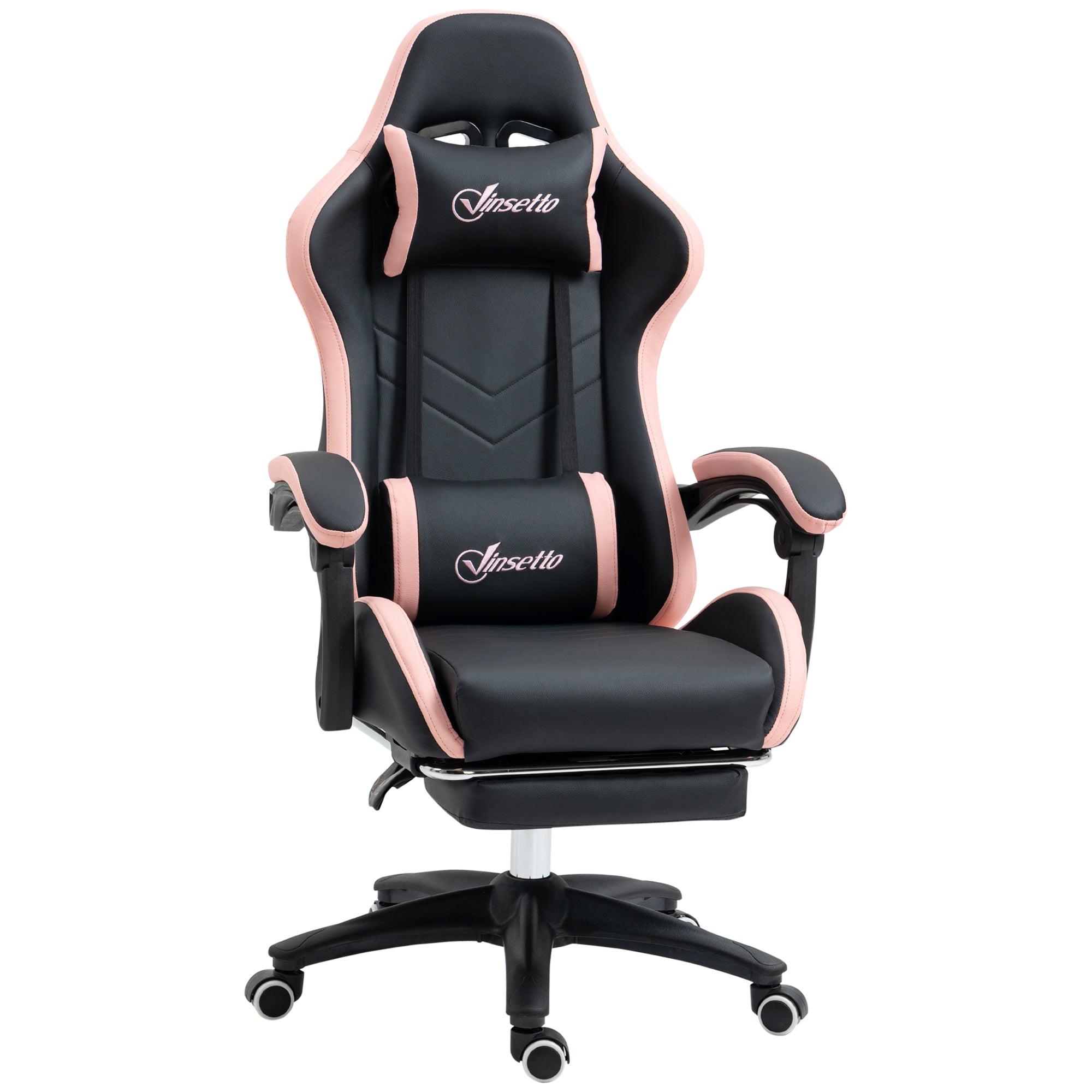 Gaming Chair Racing Gamer Chair PU Leather with Adjustable Height Reclining 135° Headrest Lumbar Support and Retractable Footrest for Office Study 65x65x121-129 cm Black