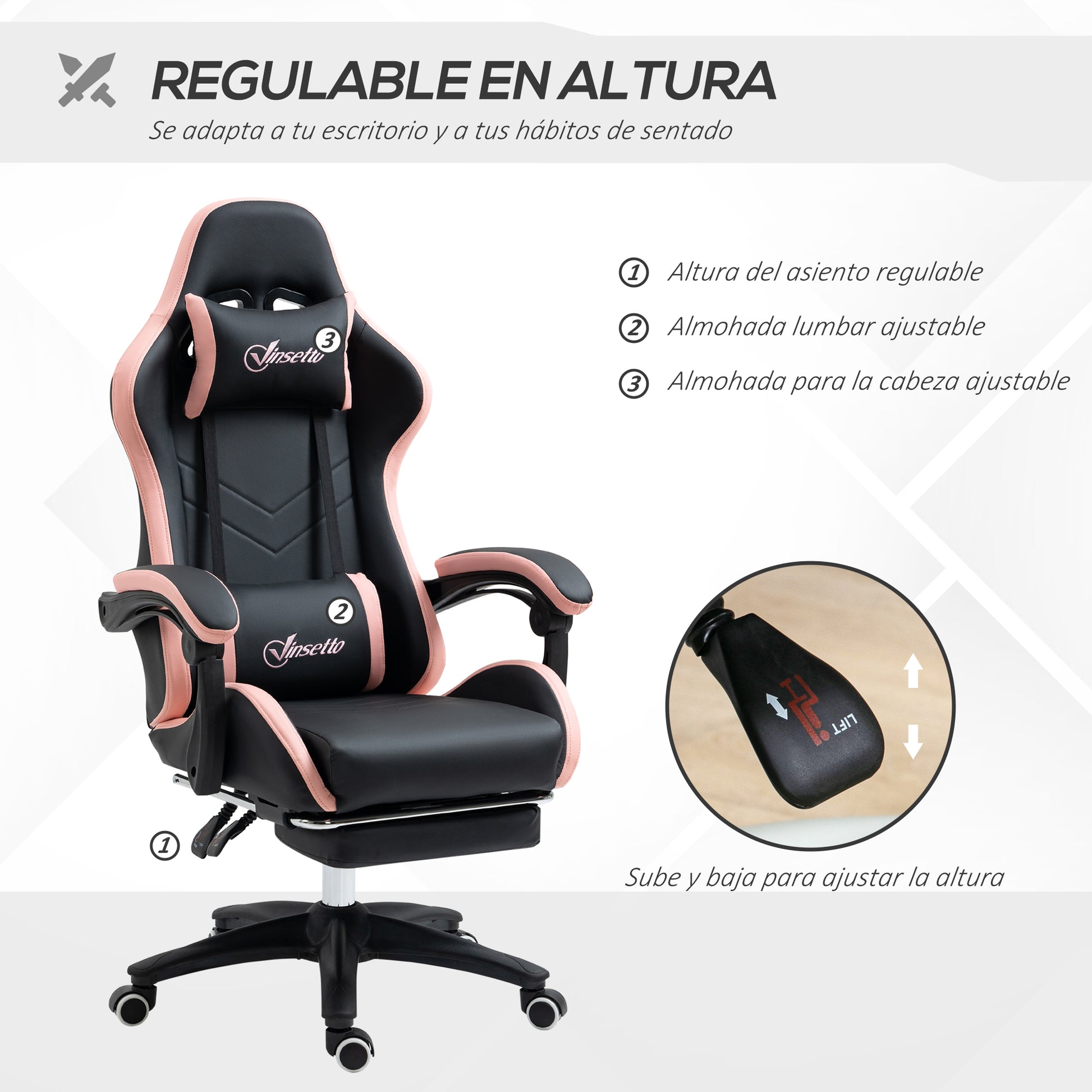 Gaming Chair Racing Gamer Chair PU Leather with Adjustable Height Reclining 135° Headrest Lumbar Support and Retractable Footrest for Office Study 65x65x121-129 cm Black