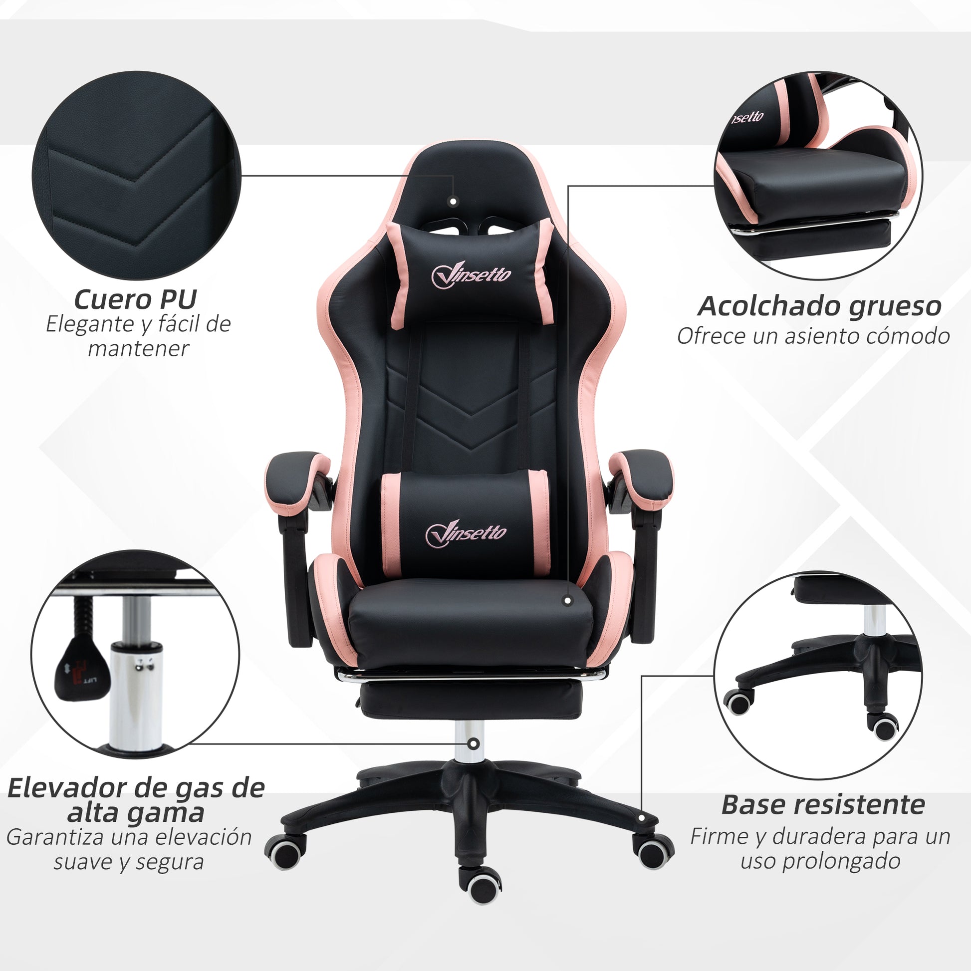Gaming Chair Racing Gamer Chair PU Leather with Adjustable Height Reclining 135° Headrest Lumbar Support and Retractable Footrest for Office Study 65x65x121-129 cm Black