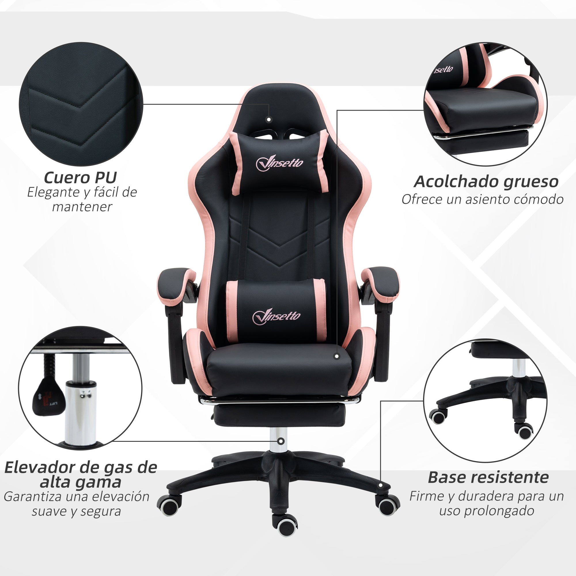 Gaming Chair Racing Gamer Chair PU Leather with Adjustable Height Reclining 135° Headrest Lumbar Support and Retractable Footrest for Office Study 65x65x121-129 cm Black