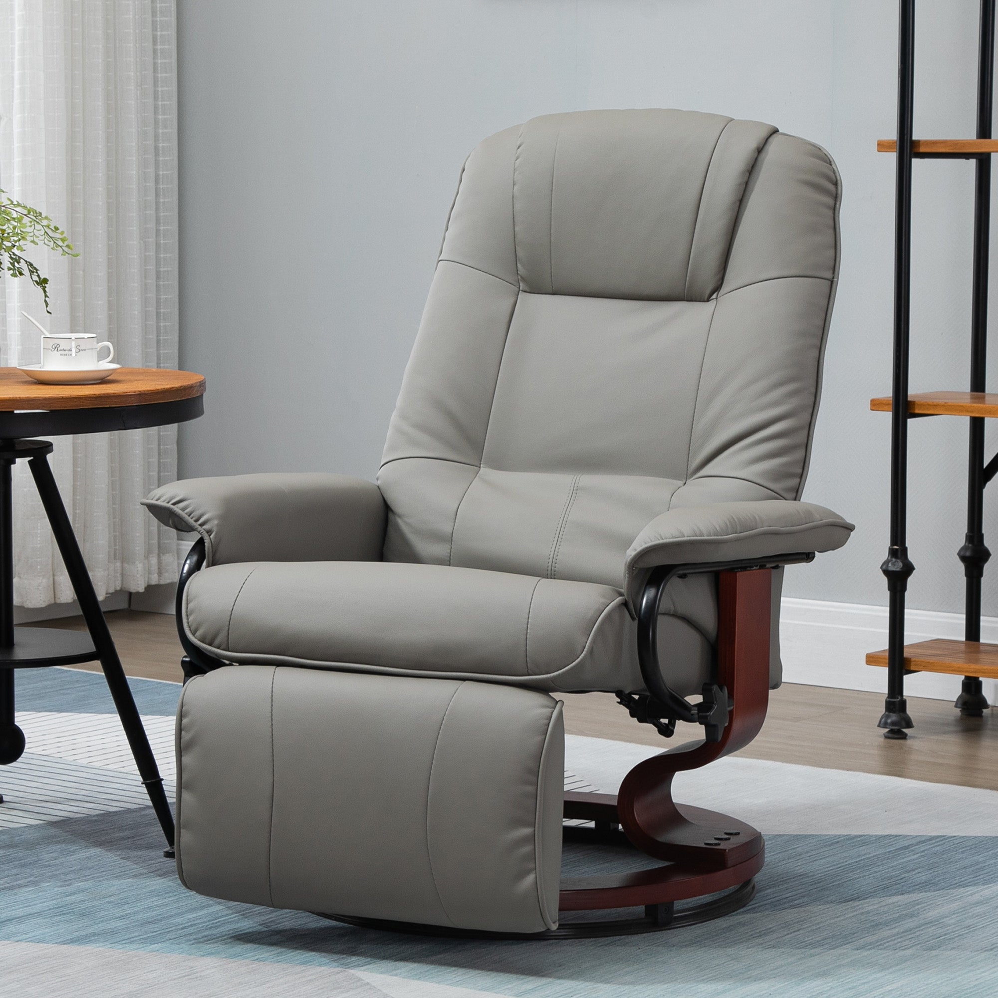 Recliner Swivel TV Chair with Reclining Function, Footrest, Reclining Armchair with Armrest, Wooden Legs for Living Room, Bedroom, Faux Leather, Gray