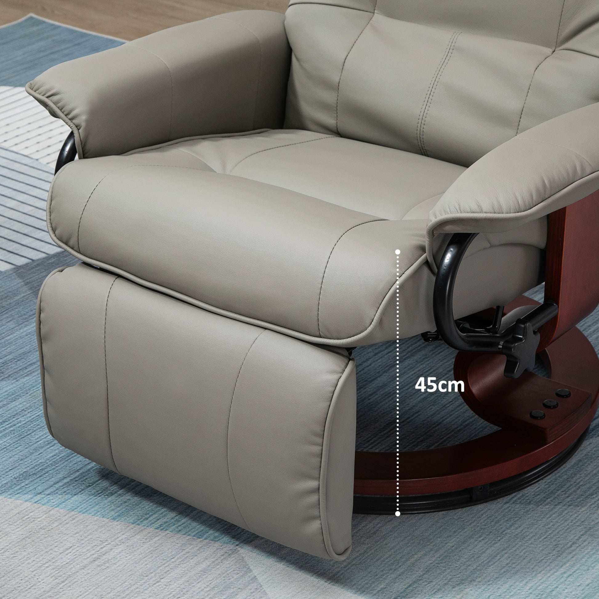 Recliner Swivel TV Chair with Reclining Function, Footrest, Reclining Armchair with Armrest, Wooden Legs for Living Room, Bedroom, Faux Leather, Gray