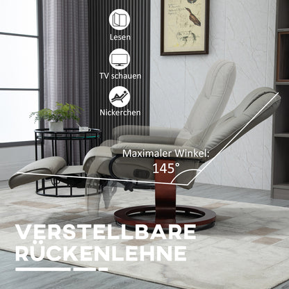 Recliner Swivel TV Chair with Reclining Function, Footrest, Reclining Armchair with Armrest, Wooden Legs for Living Room, Bedroom, Faux Leather, Gray