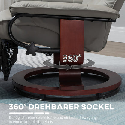 Recliner Swivel TV Chair with Reclining Function, Footrest, Reclining Armchair with Armrest, Wooden Legs for Living Room, Bedroom, Faux Leather, Gray