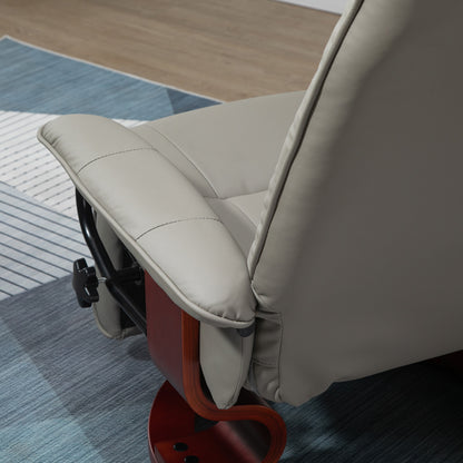 Recliner Swivel TV Chair with Reclining Function, Footrest, Reclining Armchair with Armrest, Wooden Legs for Living Room, Bedroom, Faux Leather, Gray