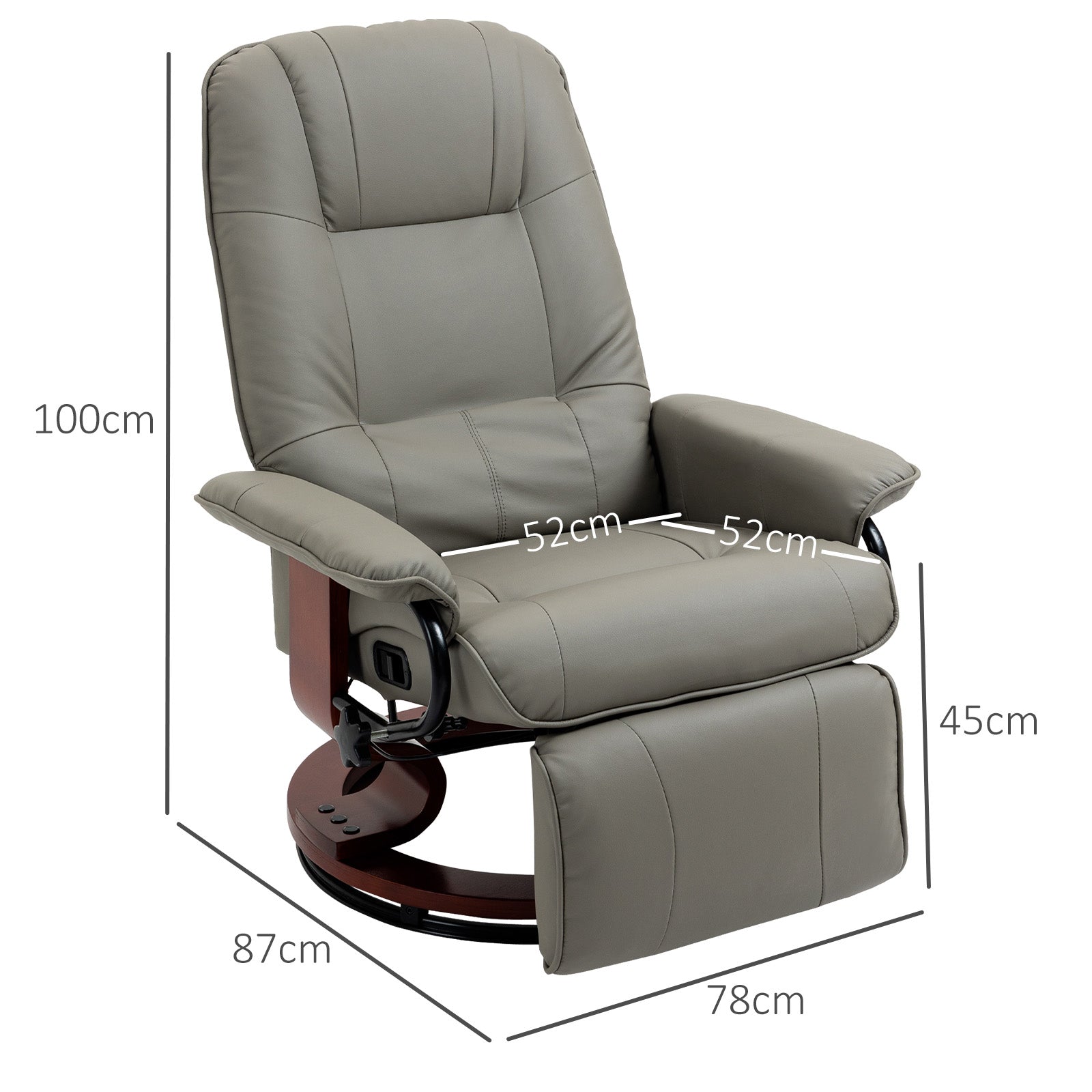 Recliner Swivel TV Chair with Reclining Function, Footrest, Reclining Armchair with Armrest, Wooden Legs for Living Room, Bedroom, Faux Leather, Gray