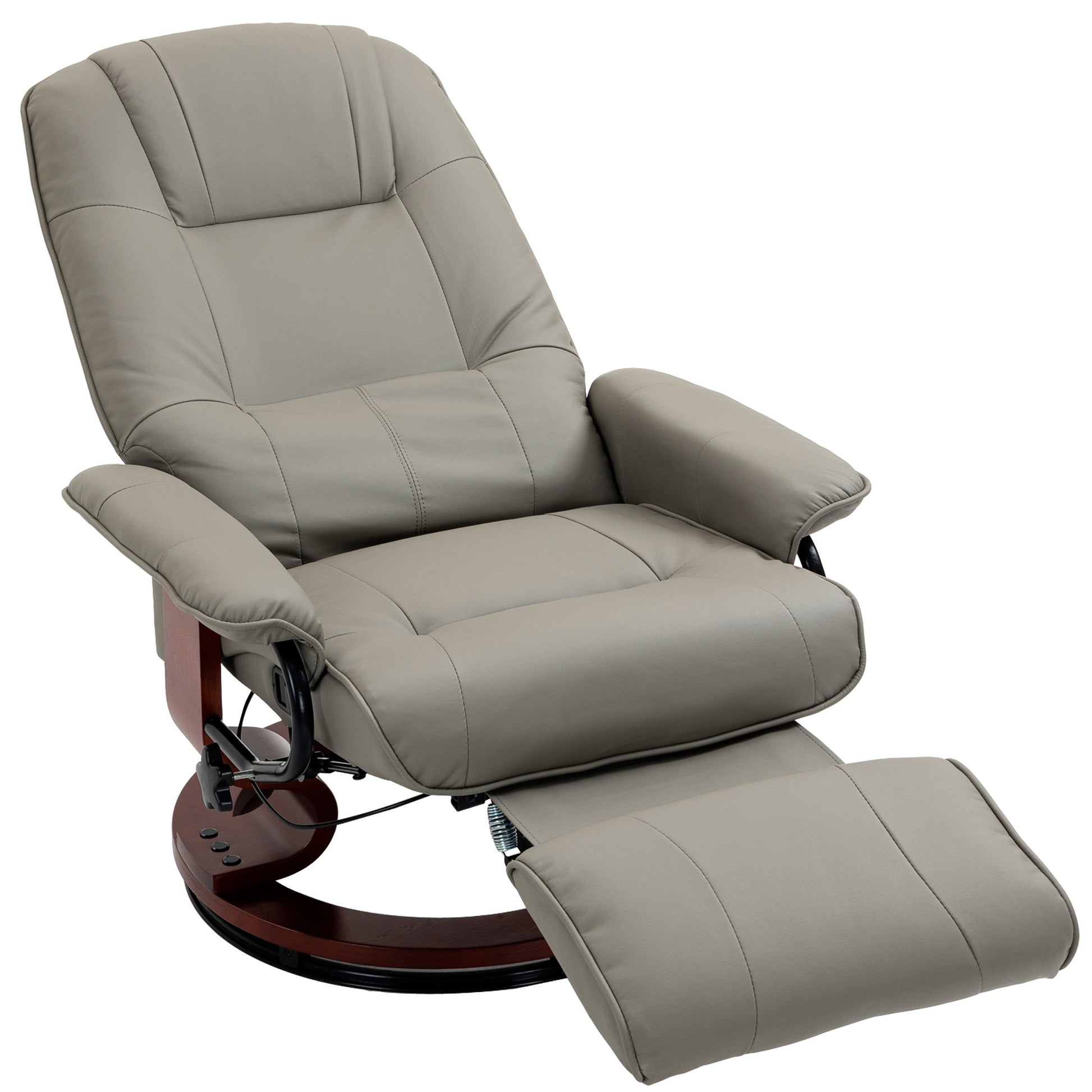 Recliner Swivel TV Chair with Reclining Function, Footrest, Reclining Armchair with Armrest, Wooden Legs for Living Room, Bedroom, Faux Leather, Gray
