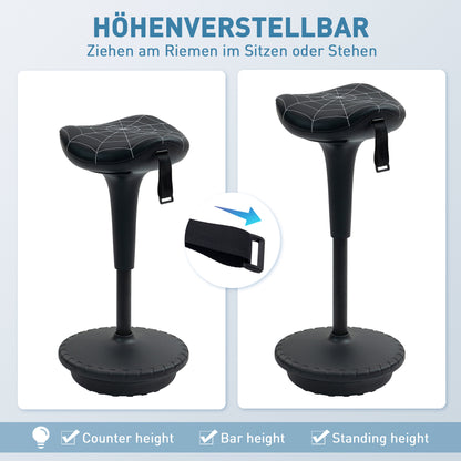 Ergonomic Swivel Saddle Stool — Height-Adjustable 25.8–32.9 in, 120° Tilt, Non-Slip Base, Black