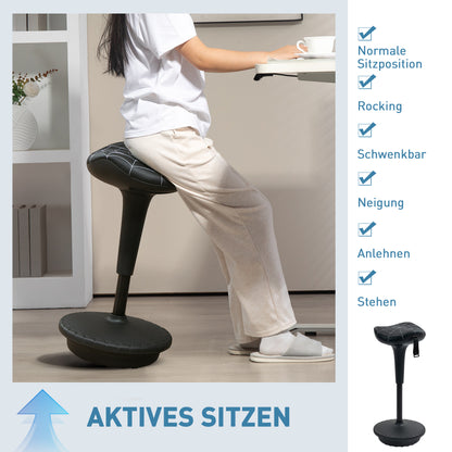 Ergonomic Swivel Saddle Stool — Height-Adjustable 25.8–32.9 in, 120° Tilt, Non-Slip Base, Black