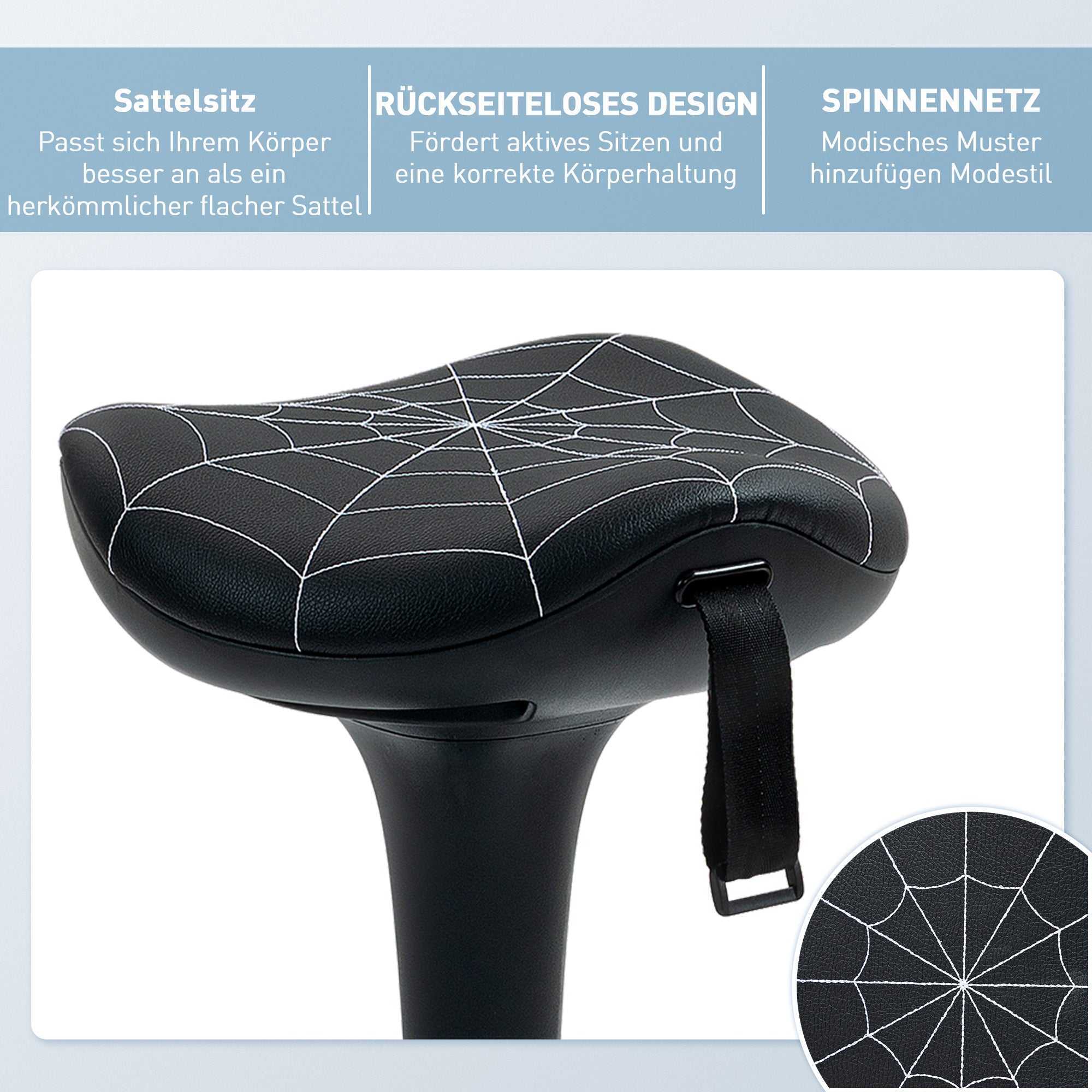 Ergonomic Swivel Saddle Stool — Height-Adjustable 25.8–32.9 in, 120° Tilt, Non-Slip Base, Black