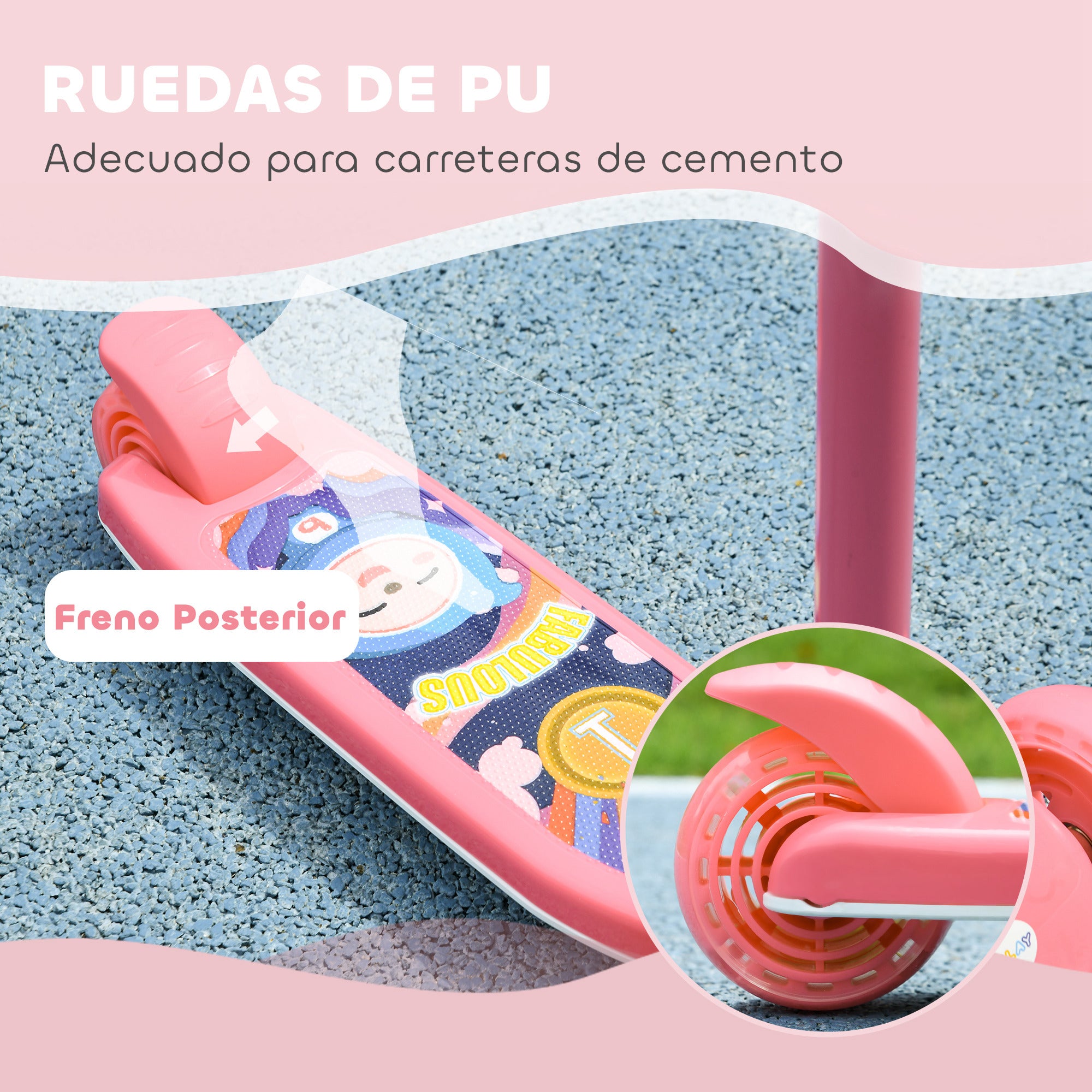 Children's Scooter for 2-6 Years Kids Kids Scooter with 3 Wheels LED Lights Adjustable Height Load 25 kg 52x29x63-76 cm Pink