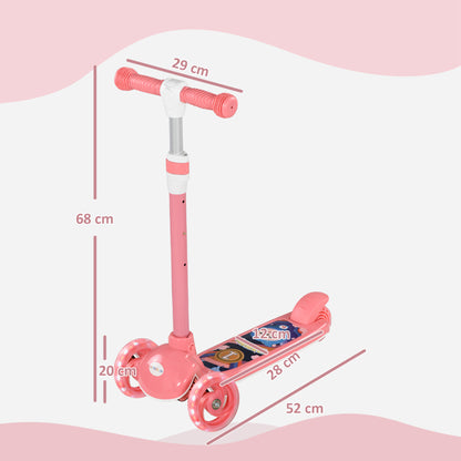 Children's Scooter for 2-6 Years Kids Kids Scooter with 3 Wheels LED Lights Adjustable Height Load 25 kg 52x29x63-76 cm Pink
