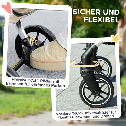 Dog Carriage Lightweight Dog Buggy Made of Aluminum Foldable for Dogs & Cats Cat Buggy with Cushion Mesh Windows Doors Storage Basket Cat Carriage Buggy Khaki