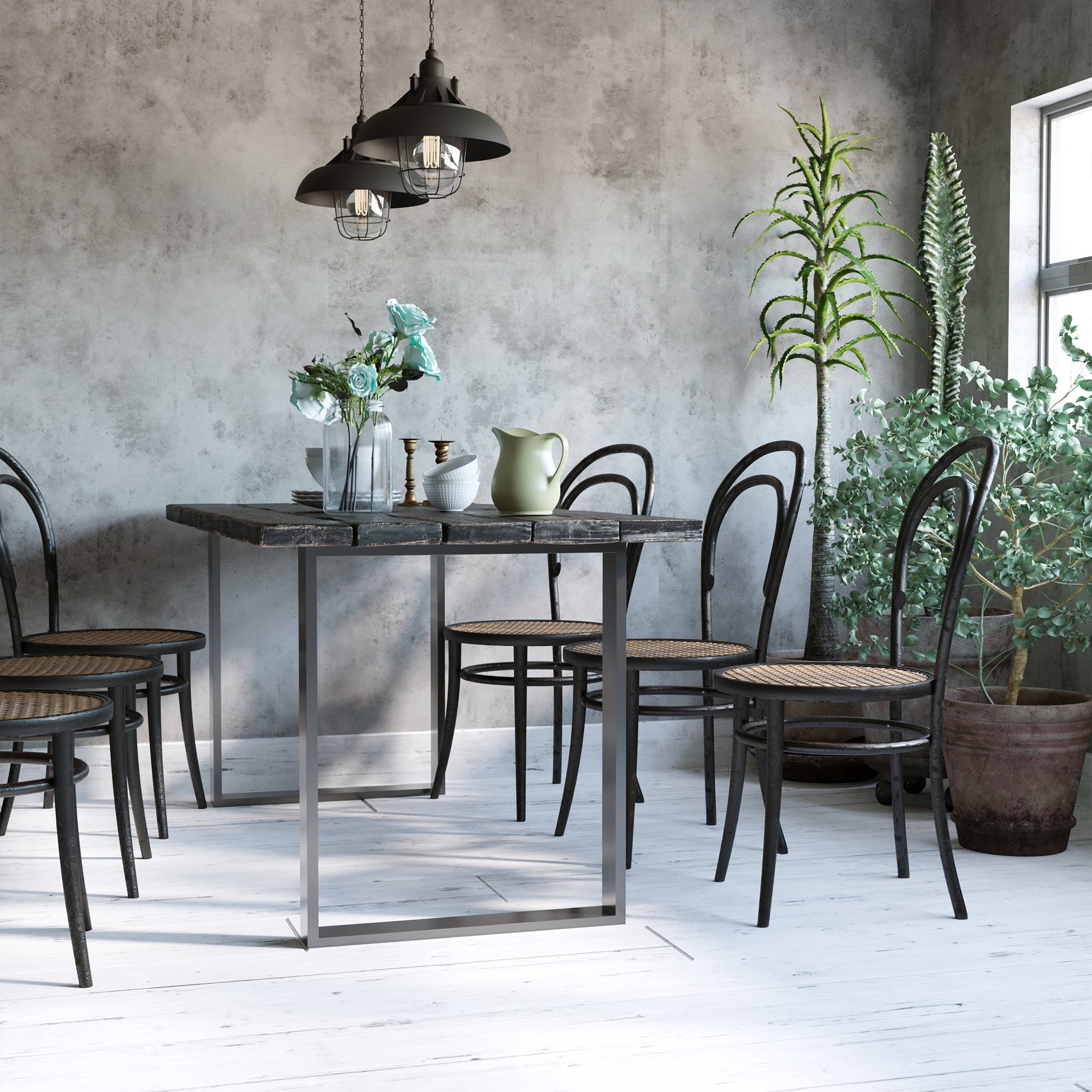 Table Legs 2 Piece Metal Furniture Feet Table Frame 60 x 72 cm Table Runners with Floor Protectors for Dining Table, Desk, Nightstand Black