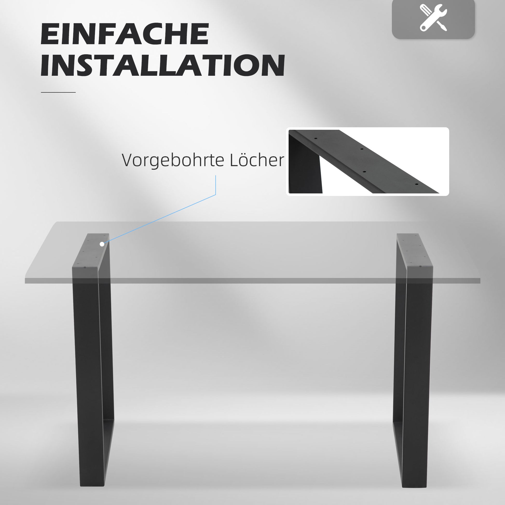 Table Legs 2 Piece Metal Furniture Feet Table Frame 60 x 72 cm Table Runners with Floor Protectors for Dining Table, Desk, Nightstand Black
