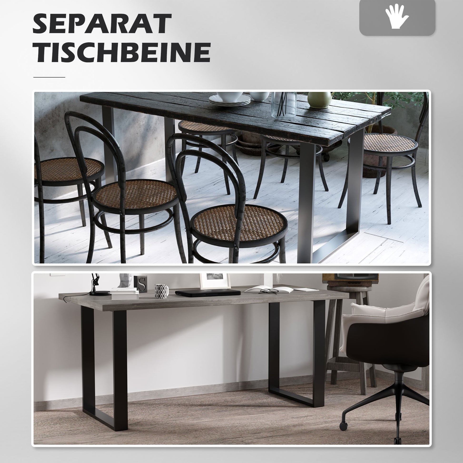Table Legs 2 Piece Metal Furniture Feet Table Frame 60 x 72 cm Table Runners with Floor Protectors for Dining Table, Desk, Nightstand Black