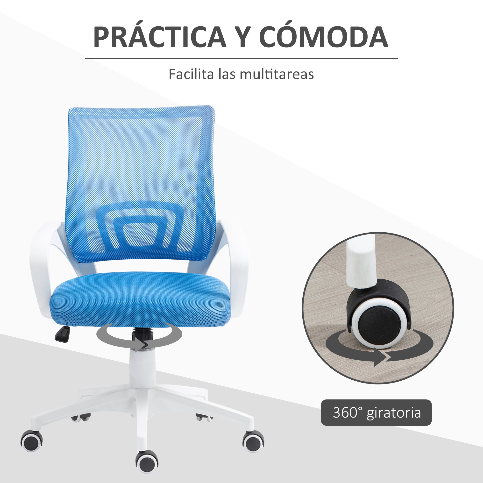 Mesh Office Chair Swivel Desk Chair with Adjustable Height Rocking Function Lumbar Support and Armrests Study Chair Load 120 kg Light Blue