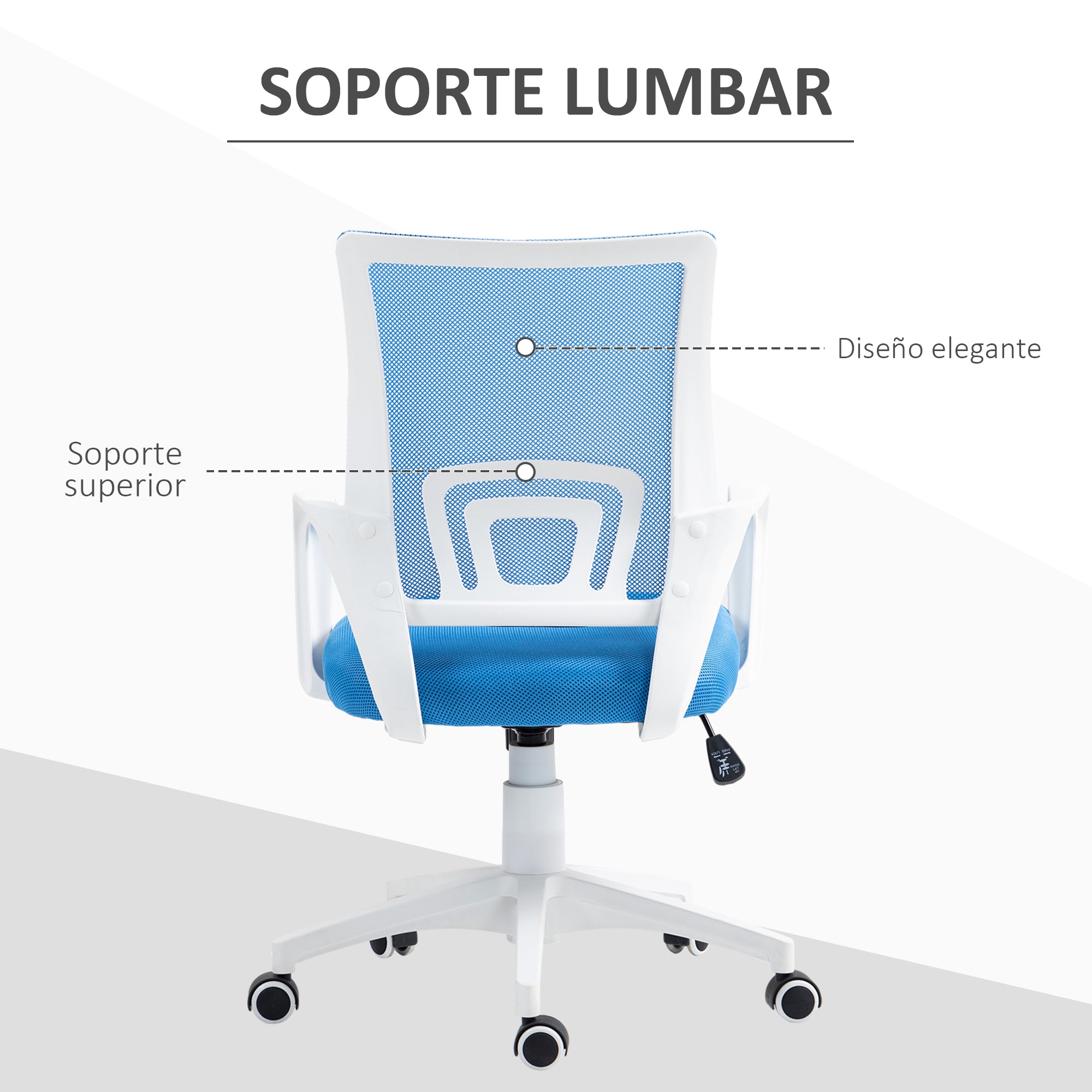 Mesh Office Chair Swivel Desk Chair with Adjustable Height Rocking Function Lumbar Support and Armrests Study Chair Load 120 kg Light Blue