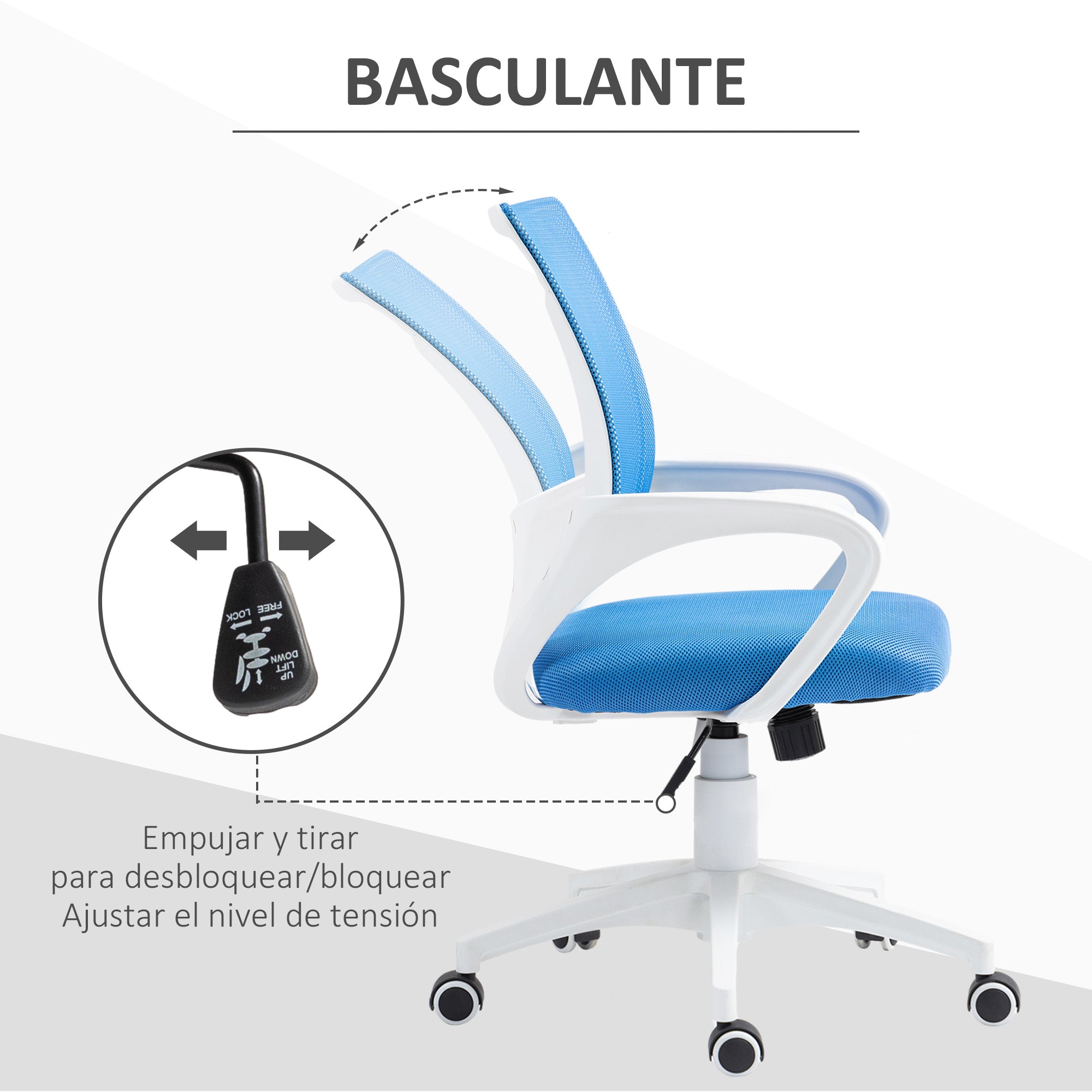 Mesh Office Chair Swivel Desk Chair with Adjustable Height Rocking Function Lumbar Support and Armrests Study Chair Load 120 kg Light Blue