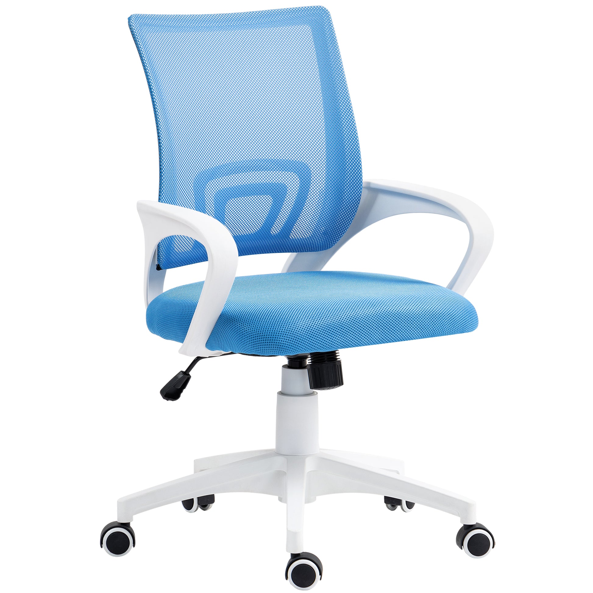 Mesh Office Chair Swivel Desk Chair with Adjustable Height Rocking Function Lumbar Support and Armrests Study Chair Load 120 kg Light Blue