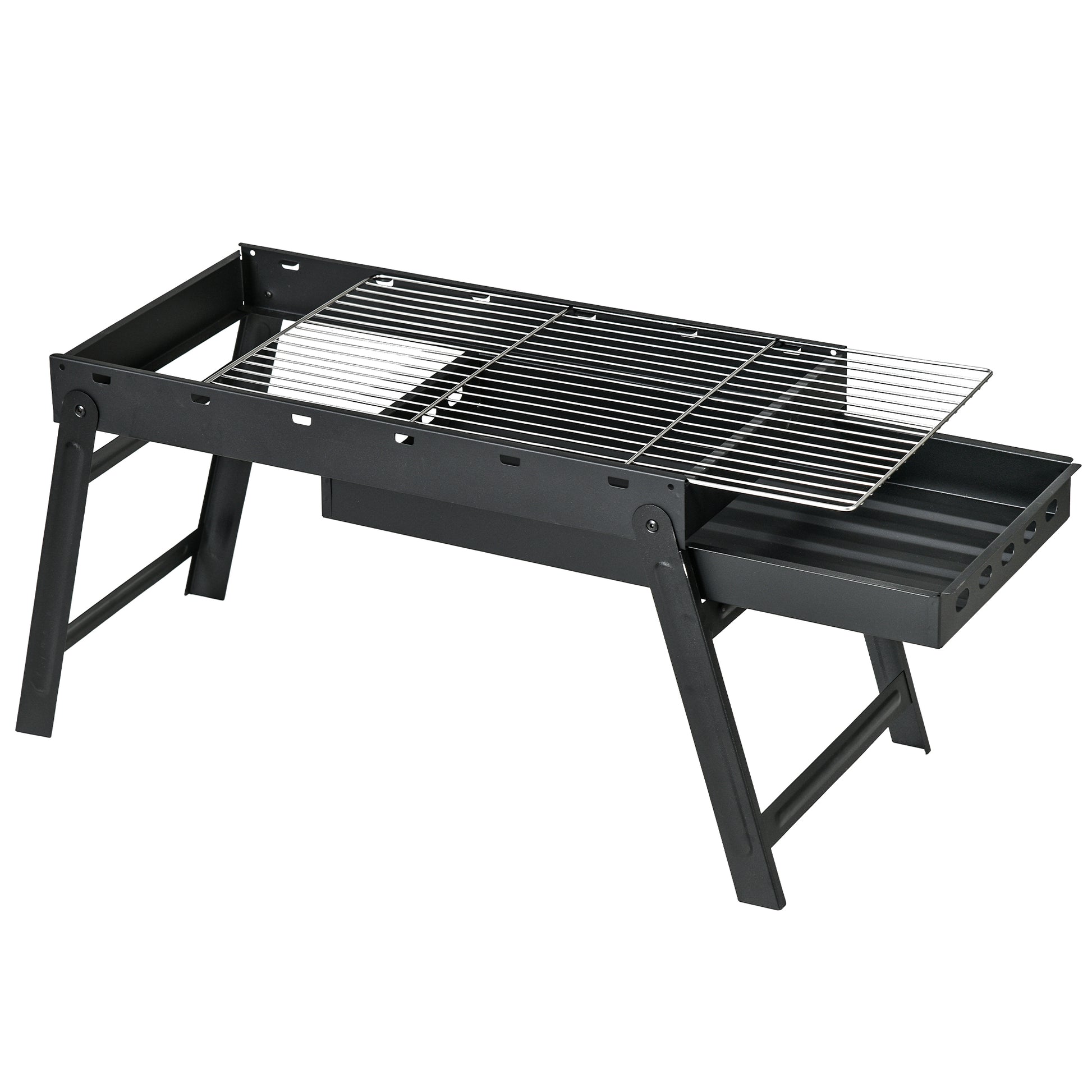Portable Folding Charcoal BBQ Grill with Charcoal Basin 74L x 30W x 37H cm, Black