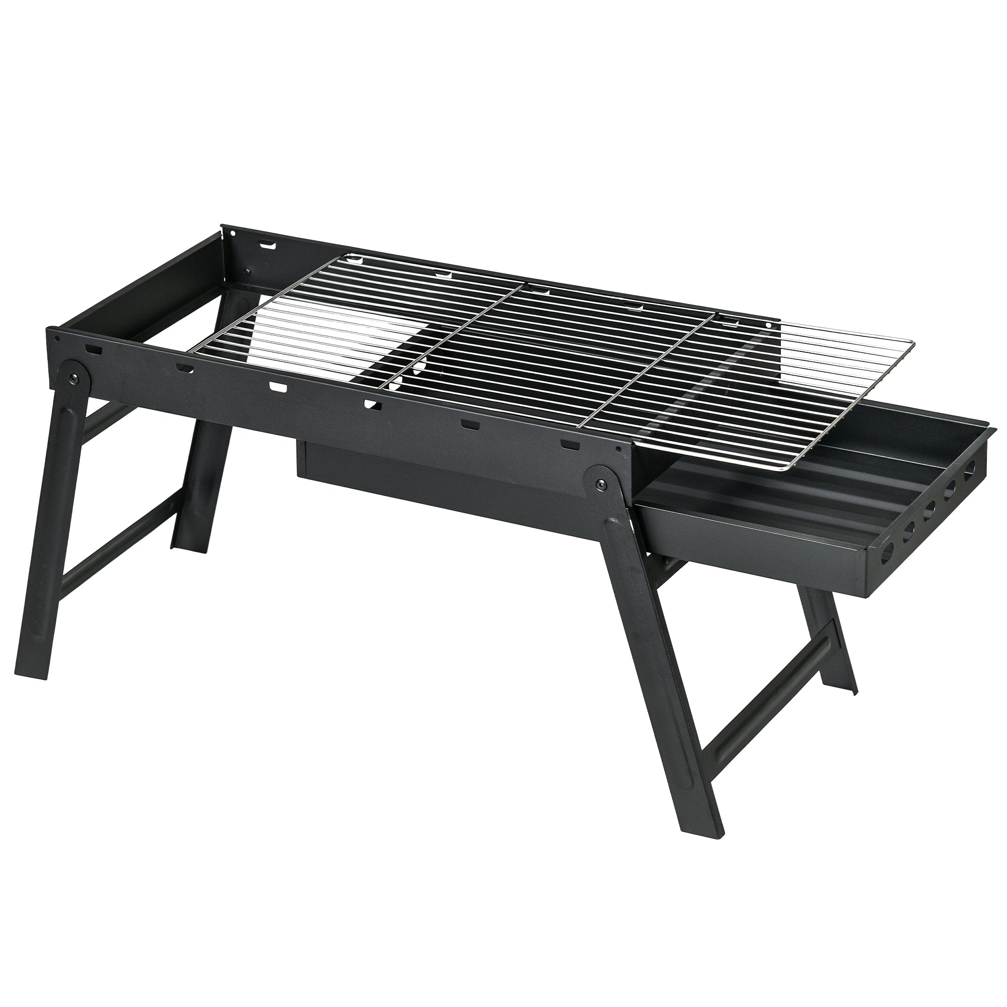 Portable Folding Charcoal BBQ Grill with Charcoal Basin 74L x 30W x 37H cm, Black