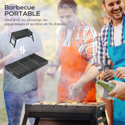 Portable Folding Charcoal BBQ Grill with Charcoal Basin 74L x 30W x 37H cm, Black