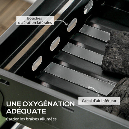 Portable Folding Charcoal BBQ Grill with Charcoal Basin 74L x 30W x 37H cm, Black