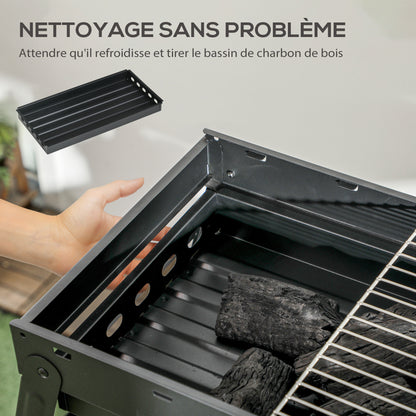 Portable Folding Charcoal BBQ Grill with Charcoal Basin 74L x 30W x 37H cm, Black