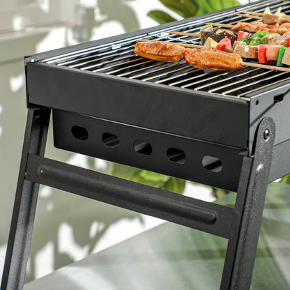 Portable Folding Charcoal BBQ Grill with Charcoal Basin 74L x 30W x 37H cm, Black