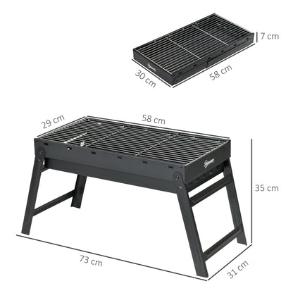 Portable Folding Charcoal BBQ Grill with Charcoal Basin 74L x 30W x 37H cm, Black