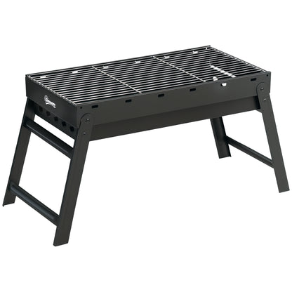 Portable Folding Charcoal BBQ Grill with Charcoal Basin 74L x 30W x 37H cm, Black