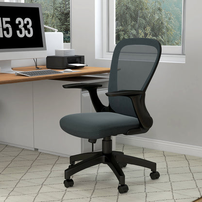 Ergonomic Office Chair, Desk Chair, Flip-up Armrests, Mesh Back, Tilt Function, 120 kg Capacity, Adjustable Height, Computer Chair, 360° Swivel, Gray