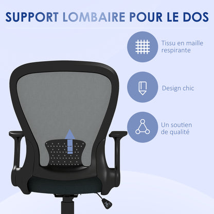 Ergonomic Office Chair, Desk Chair, Flip-up Armrests, Mesh Back, Tilt Function, 120 kg Capacity, Adjustable Height, Computer Chair, 360° Swivel, Gray