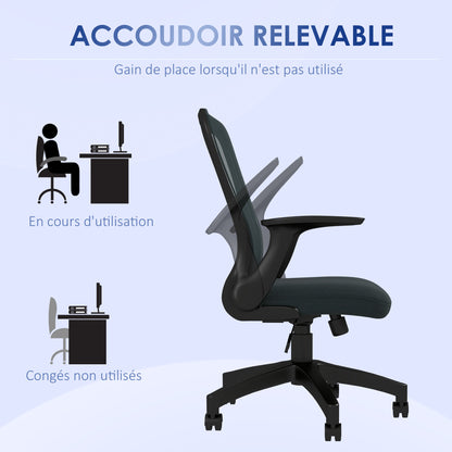 Ergonomic Office Chair, Desk Chair, Flip-up Armrests, Mesh Back, Tilt Function, 120 kg Capacity, Adjustable Height, Computer Chair, 360° Swivel, Gray