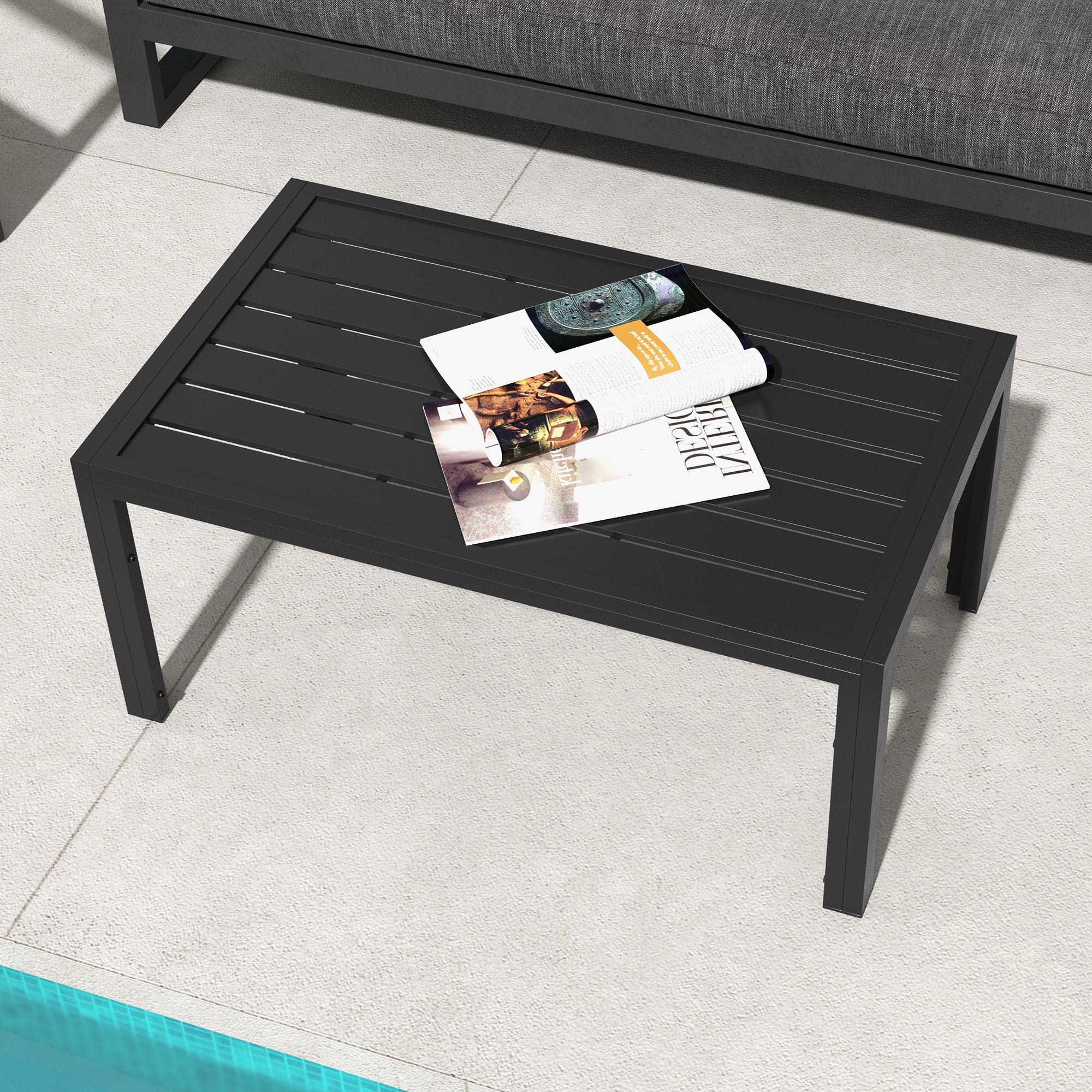 Side Table Balcony Table made of Steel Rectangular Coffee Table weatherproof Garden Table easy-care Sofa Table Outdoor Table for Balcony Garden Terrace Porch Living Room, 101.5x61x46 cm Black