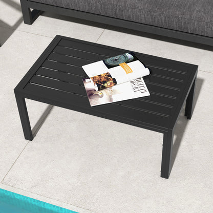 Side Table Balcony Table made of Steel Rectangular Coffee Table weatherproof Garden Table easy-care Sofa Table Outdoor Table for Balcony Garden Terrace Porch Living Room, 101.5x61x46 cm Black