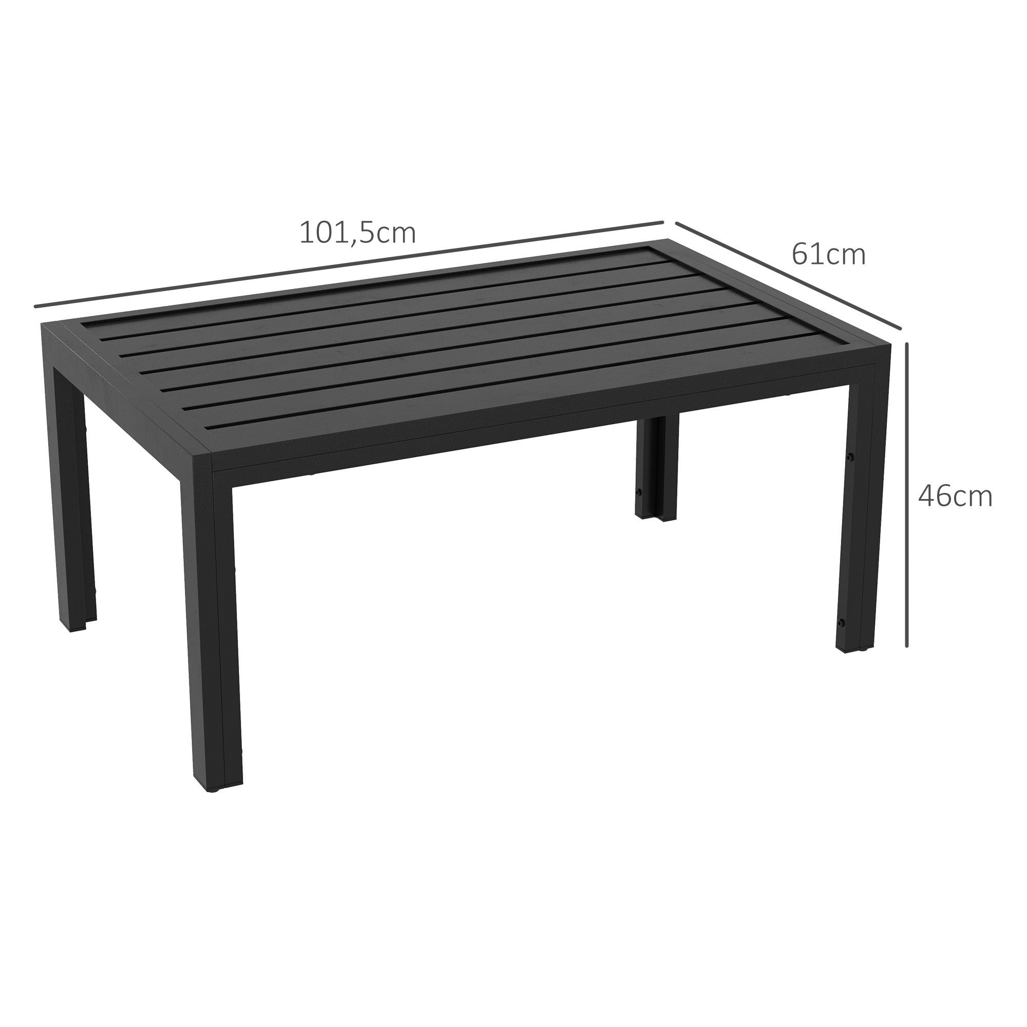 Side Table Balcony Table made of Steel Rectangular Coffee Table weatherproof Garden Table easy-care Sofa Table Outdoor Table for Balcony Garden Terrace Porch Living Room, 101.5x61x46 cm Black