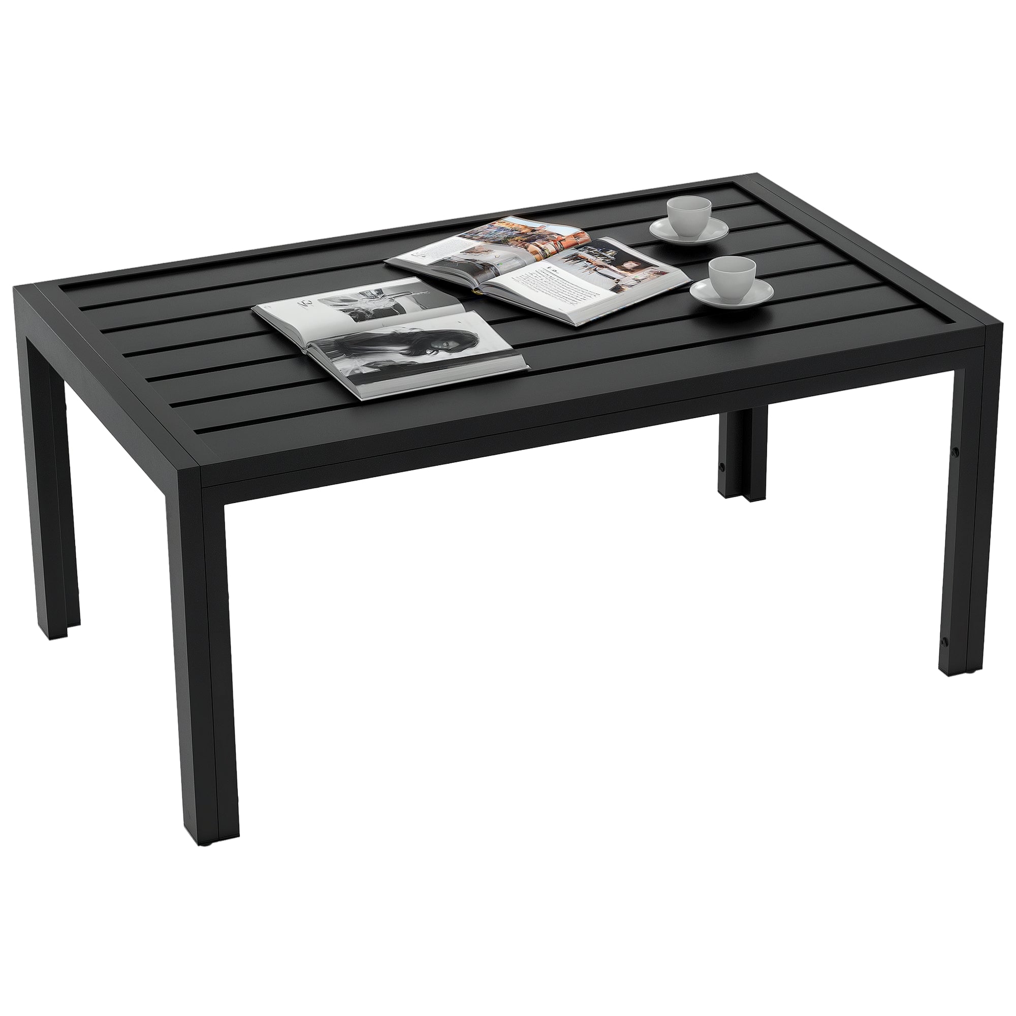 Side Table Balcony Table made of Steel Rectangular Coffee Table weatherproof Garden Table easy-care Sofa Table Outdoor Table for Balcony Garden Terrace Porch Living Room, 101.5x61x46 cm Black