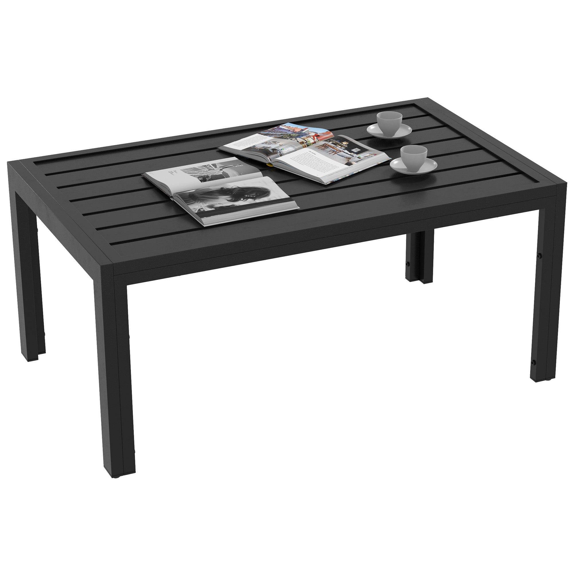 Side Table Balcony Table made of Steel Rectangular Coffee Table weatherproof Garden Table easy-care Sofa Table Outdoor Table for Balcony Garden Terrace Porch Living Room, 101.5x61x46 cm Black
