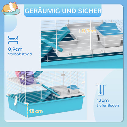 Hamster Cage, 6-Story Small Animal Cage with Tubes, Tunnels, Hut, Wheel, Feeding Bowl, Water Bottle, Ramps, for Dwarf Hamsters and Gerbils, 58 x 36 x 81 cm Light Blue