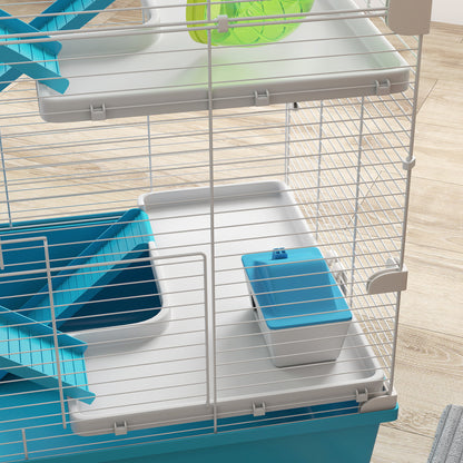 Hamster Cage, 6-Story Small Animal Cage with Tubes, Tunnels, Hut, Wheel, Feeding Bowl, Water Bottle, Ramps, for Dwarf Hamsters and Gerbils, 58 x 36 x 81 cm Light Blue